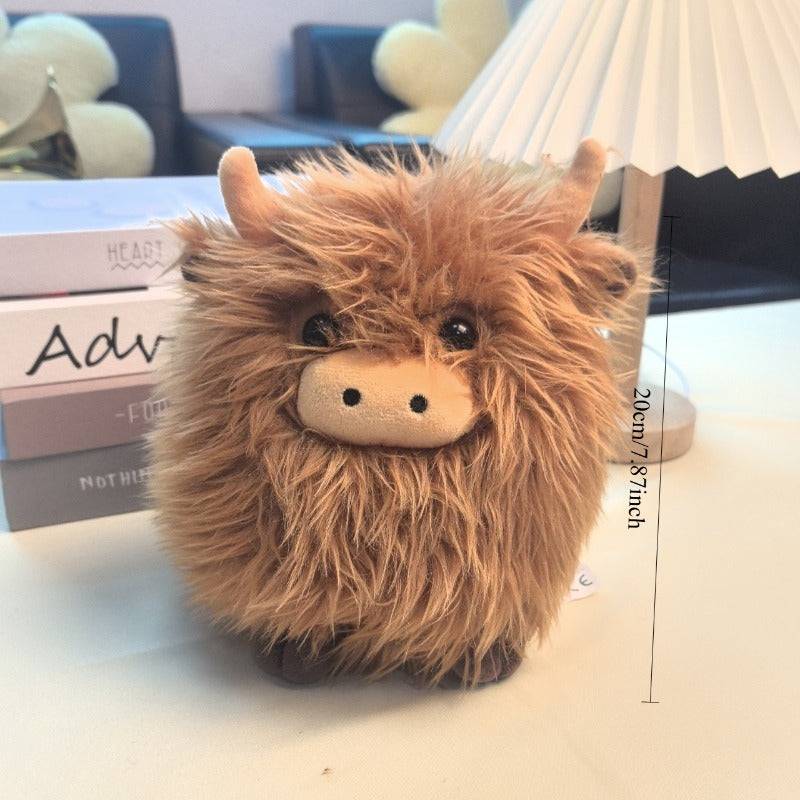Jouet pour chien en peluche vache écossaise mignonne – Jouet à mâcher rond et duveteux en forme d'animal pour chiens et chats, peluche douce et couineuse pour soulager l'anxiété, jeu interactif et mastication pour chiots et petits animaux