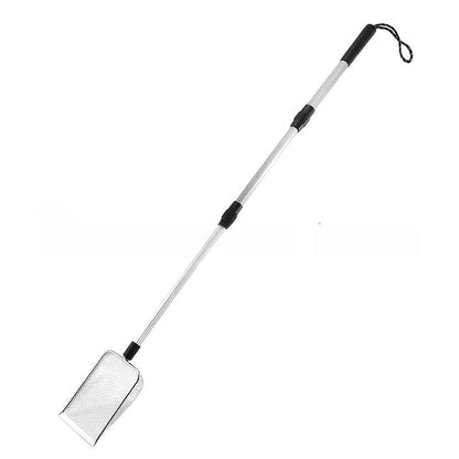 Pelle tamis de plage rétractable en acier inoxydable avec manche télescopique – Outil pour ramasser les coquillages, chercher des trésors et fouiller la plage sans se baisser | Sert aussi de pelle à litière pour chat (lot de 1 ou 2)