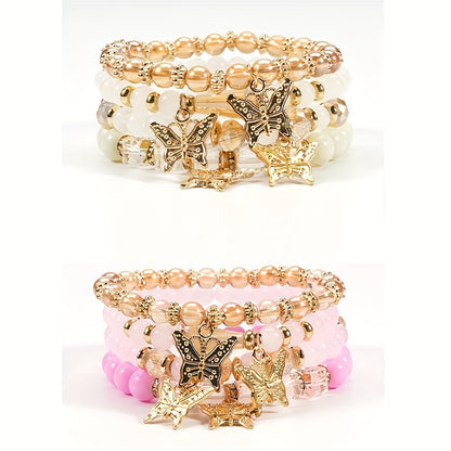 Ensemble de bracelets bohèmes à perles papillon pour femmes – Bracelets élastiques étincelants superposables à breloques, lot de 4, 8 et 16 pièces, cadeau idéal pour femmes élégantes