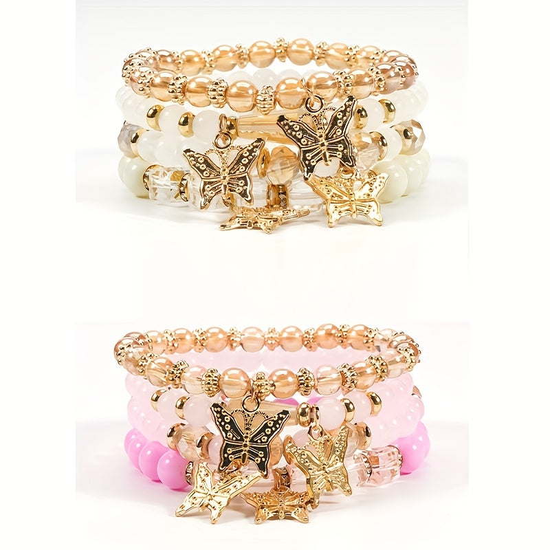 Ensemble de bracelets bohèmes à perles papillon pour femmes – Bracelets élastiques étincelants superposables à breloques, lot de 4, 8 et 16 pièces, cadeau idéal pour femmes élégantes