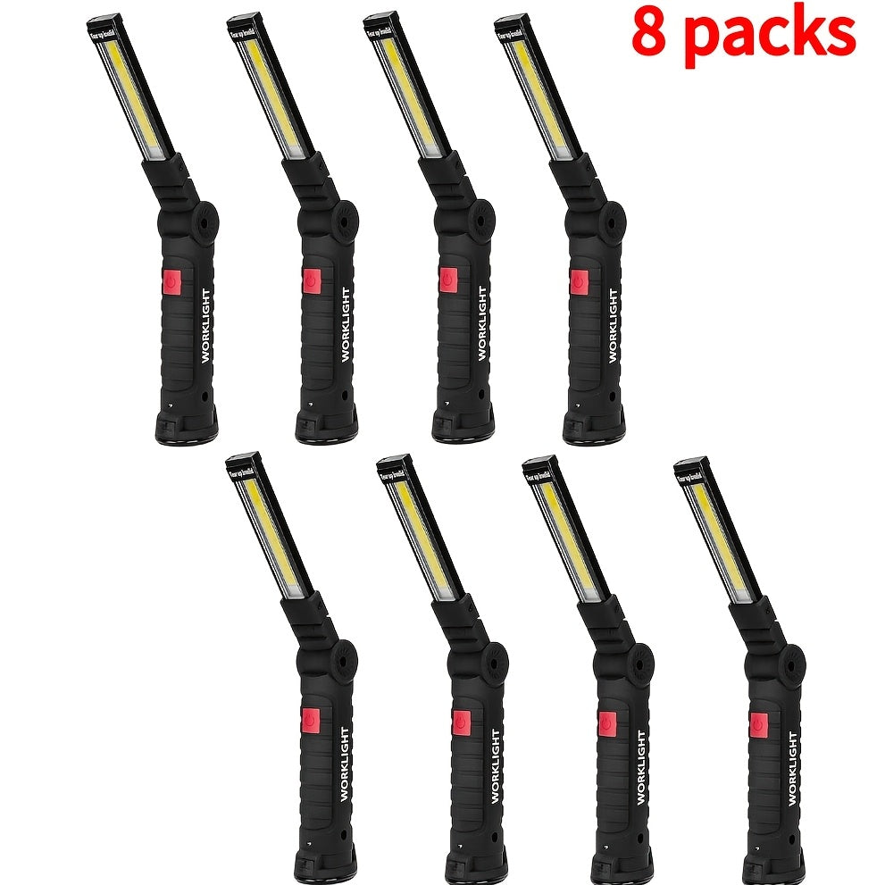 Lampes de travail rechargeables à LED COB – Lampe de travail portative à suspendre avec batterie intégrée pour le camping, le jardin, les fêtes et l'entretien de véhicules, options en packs de 2/4/6/8/10, noir et kaki