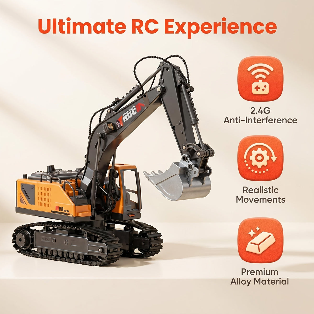 Coffret cadeau véhicule de chantier radiocommandé 4-en-1 - Excavatrice, camion benne et bulldozer télécommandés 2,4 GHz à 11 canaux, jouets de construction en alliage et plastique pour enfants, garçons et débutants