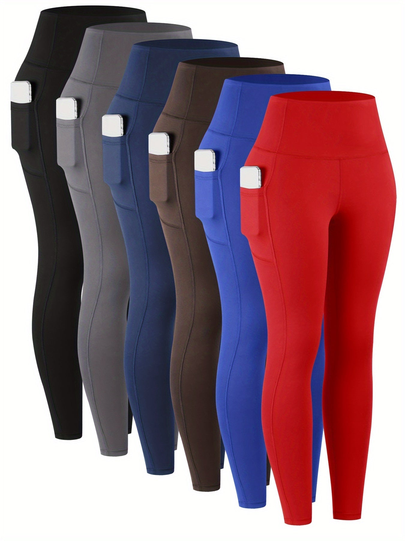 Women's High Waist Leggings with Pockets 6 Pack Buttery Soft Tummy Control Yoga Pants Multicolor S-XXL