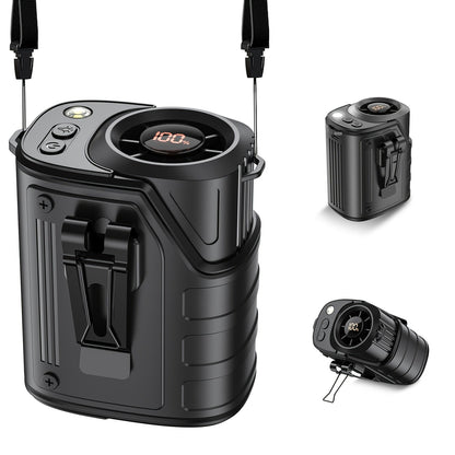 Ventilateur de taille 4-en-1 avec lampe torche, batterie externe et ventilateur de cou – Ventilateur de ceinture portable rechargeable pour l'extérieur, longue autonomie, 3 couleurs, disponible à l'unité et en lot de 2