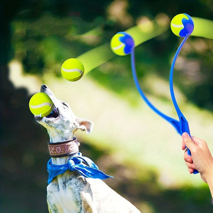 Lanceur de balle pour chien avec balle de tennis - Bâton de lancer mains libres pour l'exercice et le dressage en extérieur, lanceur sans se baisser pour chiens de petite, moyenne et grande taille, jouet durable pour animaux de compagnie