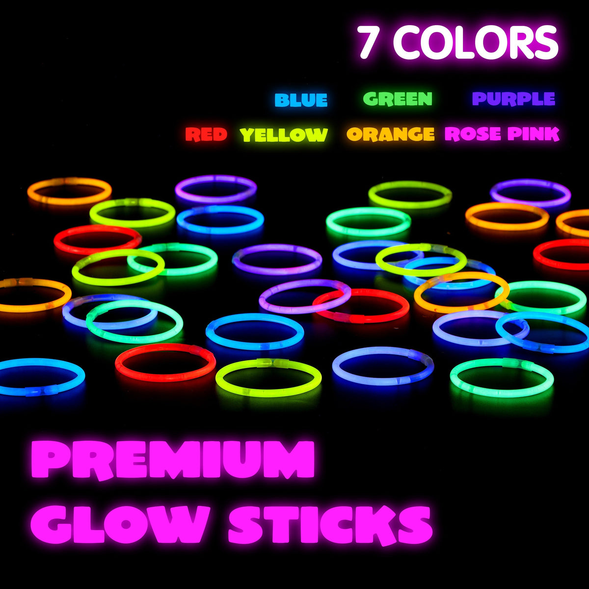 Lot de 144 bâtons lumineux en vrac, 20 cm, 10-14 heures d'éclairage, 7 couleurs vives, bracelets, colliers, fournitures de fête phosphorescentes pour Halloween, Noël, réveillon du Nouvel An, concerts, festivals, cadeaux d'anniversaire