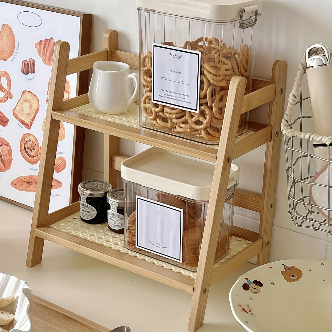 Étagère de comptoir en bois à 2 niveaux, design trapézoïdal vintage, organisateur de bureau en bambou pour cuisine, bureau, chambre, étagère de comptoir gain de place pour tasses à café, livres, décoration – Lot de 1 ou 2, grand et moyen