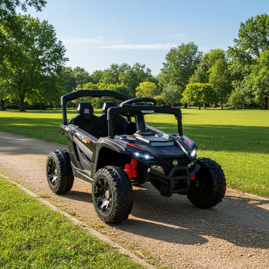 Voiture électrique 12V pour enfants type UTV - Double mode de conduite avec télécommande parentale, 3 vitesses, phares LED, musique, suspension à ressort et ceinture de sécurité | Jouet d'extérieur pour garçons et filles de 3 ans et plus