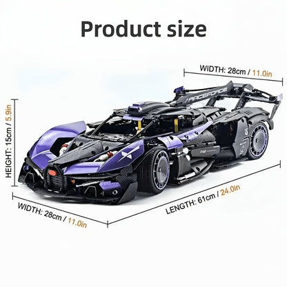 Ensemble de construction de supercar à l'échelle 1:8 de 3332 pièces – Modèle réduit de voiture musclée en édition limitée violet foncé, carrosserie profilée, design modulaire, objet de collection pour les passionnés de voitures, les garçons et les adultes