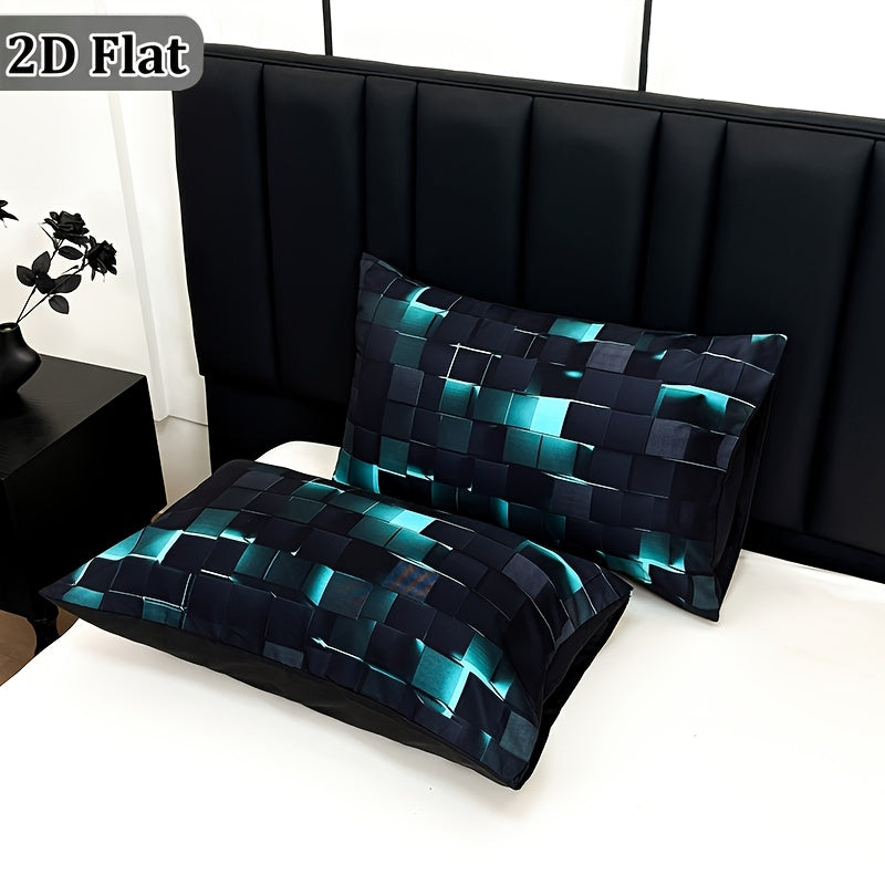 Parure de lit à carreaux rouge et bleu – Ensemble de literie 3 pièces à impression numérique, housse de couette toutes saisons avec taies d'oreiller, tailles Twin, Full, Queen, King, lavable en machine, garnissage non inclus