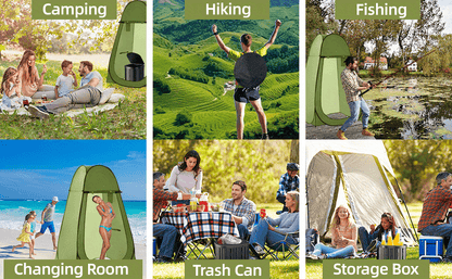 Toilettes de camping portables et tente d'intimité – Tente WC escamotable pour adultes avec 12 sacs, piquets de sol, cordes coupe-vent et tapis isolant, toilettes pliables pour le camping, les voyages et la randonnée