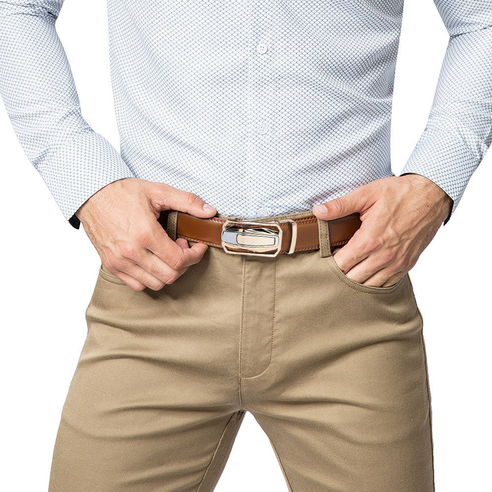 Lot de 2 ceintures à cliquet en cuir pour homme – Boucle coulissante réglable, largeur 3,5 cm, tailles 66 à 137 cm, 3 combinaisons de couleurs, ceinture habillée et tendance, cadeau idéal pour Noël et la fête des Pères