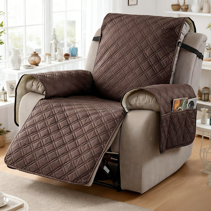 Housse de fauteuil inclinable imperméable avec poches latérales, sangles antidérapantes, tissu matelassé 4 couches, protection contre les animaux et les enfants, lavable en machine – 11 couleurs