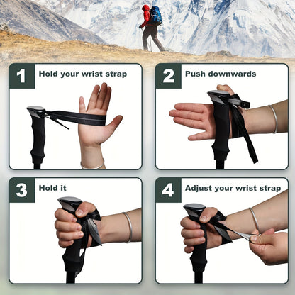 Lot de 2 bâtons de marche pliables, ultra-légers en alliage d'aluminium 7075, bâtons de randonnée télescopiques avec poignées ergonomiques antidérapantes, dragonnes et hauteur réglable pour hommes et femmes, idéal pour le trekking et la randonnée.