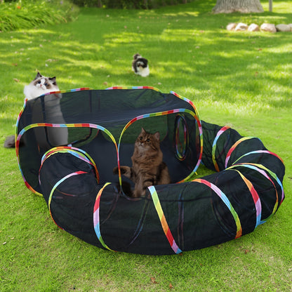 Parc pour chat Rainbow, enclos extérieur pour chat avec tunnel circulaire et tente pop-up portable, aire de jeu pliable pour chats, chatons et petits animaux, usage intérieur et extérieur