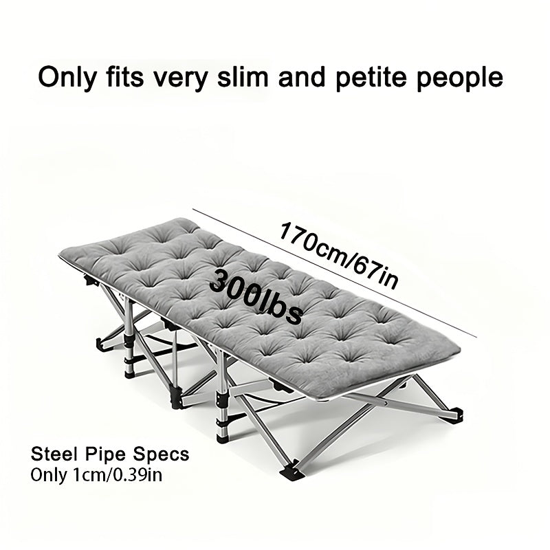 Lit de camping pliant avec matelas et poches latérales – Lit de camp portable robuste pour adultes, lit d'appoint pliable pour le camping, l'extérieur, la terrasse, le bureau ou la chambre d'amis