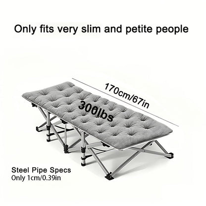Lit de camping pliant avec matelas et poches latérales – Lit de camp portable robuste pour adultes, lit d'appoint pliable pour le camping, l'extérieur, la terrasse, le bureau ou la chambre d'amis