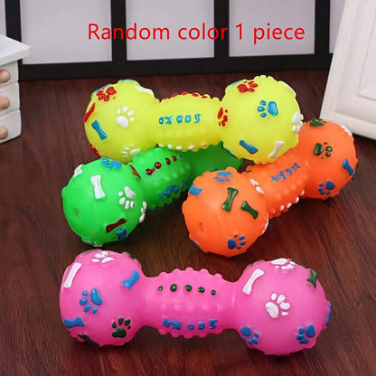 Squeaky Dumbbell Dog Toy – Interactive Rubber Chew Toy for Puppies & Dogs, Training Squeaker Toy for All Breeds, Durable Fetch & Bite Toy in Random Colors