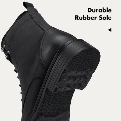 Bottes Chukka de moto pour homme – Bottines de ville en cuir véritable à lacets et fermeture éclair avec semelle antidérapante, bout renforcé, semelle intérieure rembourrée respirante, noir et marron | Velora