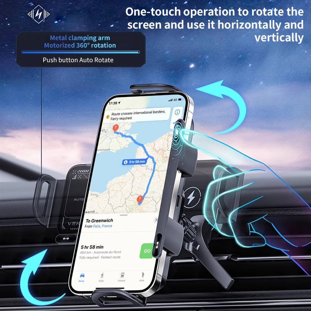 Car Mount with Wireless Fast Charging 15W - Compatible with iPhone 8 to 15 Series, Samsung Galaxy S and Note Series, Fold 5 and Fold 6, Supports Folding Screen Smartphones, USB Powered Dashboard Phone Holder