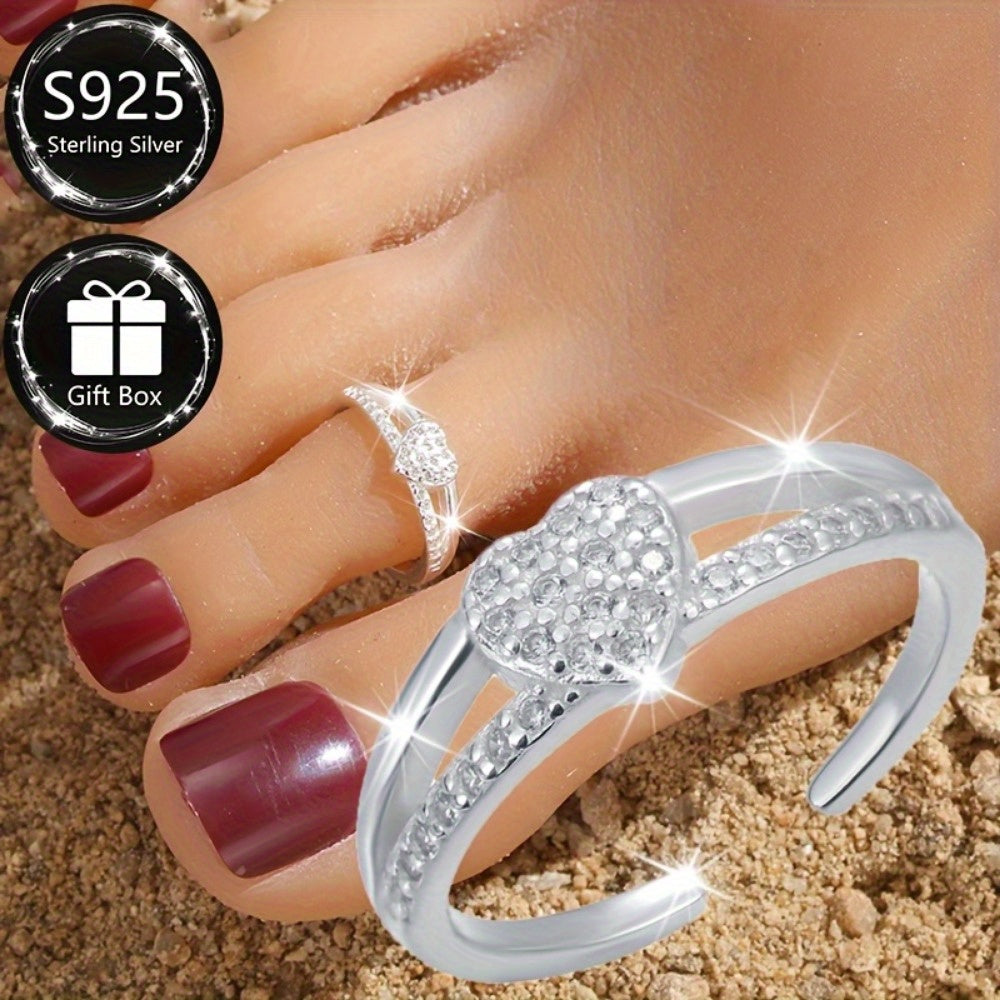 Chevillère cœur en argent sterling 925 pour femme – Bracelet de cheville ajustable avec accent en oxyde de zirconium, bijou romantique pour la Saint-Valentin et les vacances à la plage en argent et or, style vintage léger de 1,3 g