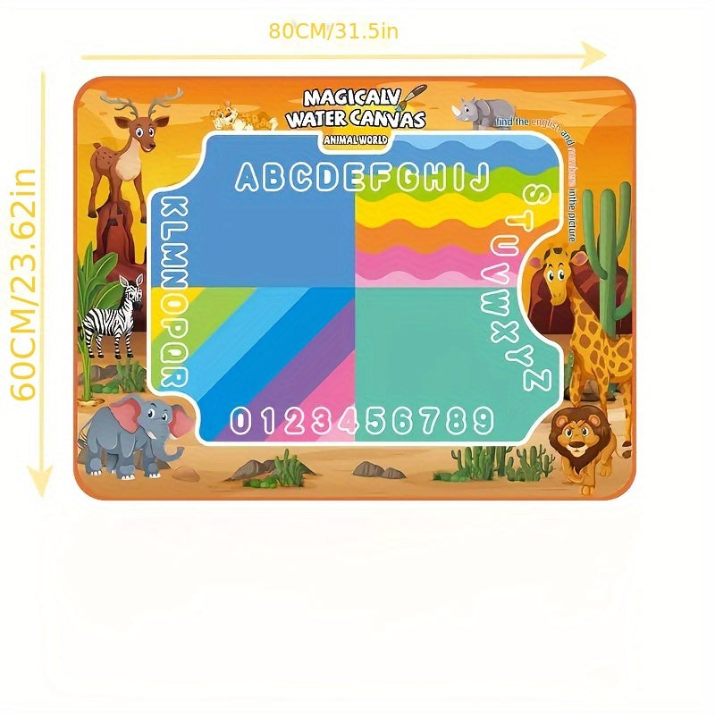 Tapis de dessin à l'eau pour enfants, toile de peinture magique réutilisable, kit d'art sans taches, 3 ans et +, grand format 80x60 cm, motifs animaux marins, boîte cadeau