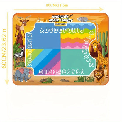 Tapis de dessin à l'eau pour enfants, toile de peinture magique réutilisable, kit d'art sans taches, 3 ans et +, grand format 80x60 cm, motifs animaux marins, boîte cadeau