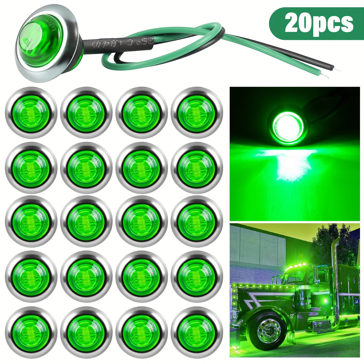 Lot de 20 feux de courtoisie LED pour bateau, 12 V CC, 3 LED, feux de gabarit latéraux pour tableau arrière, poupe et pont de yacht, feux de navigation ronds submersibles en rouge, vert, bleu, blanc et jaune, base en acier inoxydable