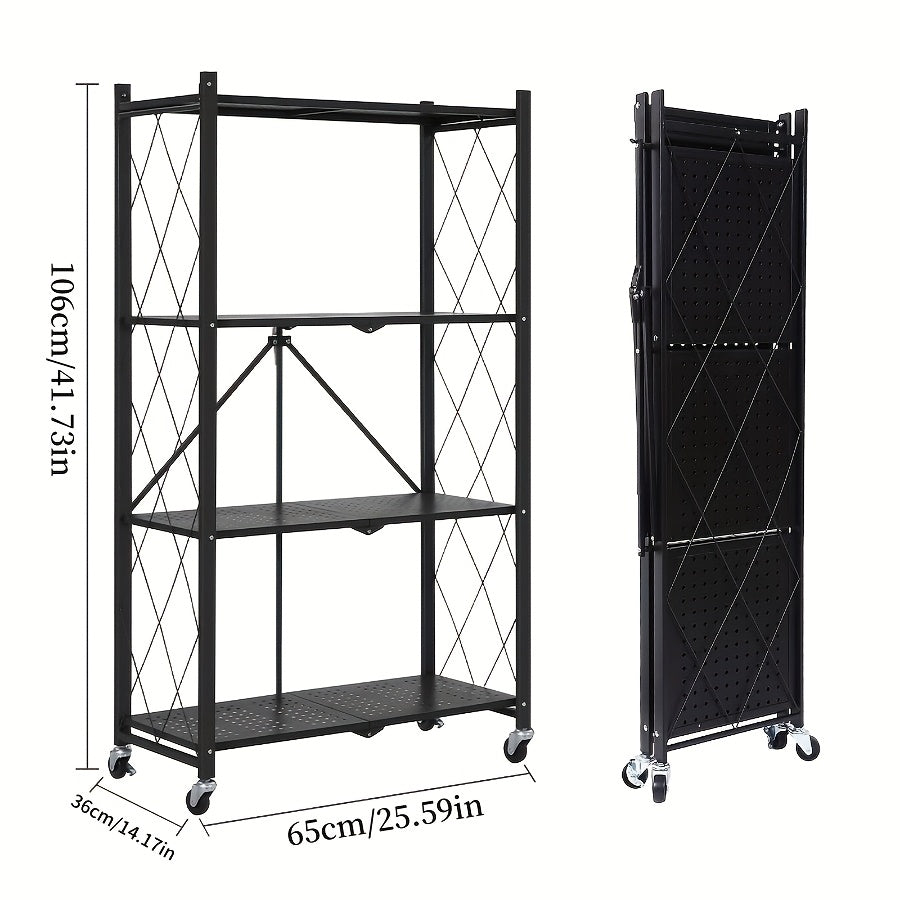 Étagère de rangement sur roulettes – Meuble de rangement mobile à 3, 4 ou 5 niveaux pour bureau et maison, organisateur à étages, montage facile – Noir et blanc