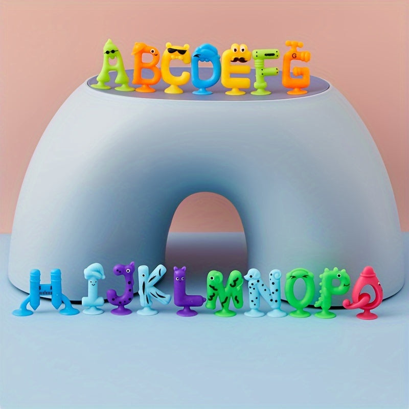 Lot de 26 lettres de l'alphabet en caoutchouc multicolores avec ventouses, jeu éducatif d'apprentissage de l'orthographe, jouet de bain, jouet mural pour tout-petits et enfants, cadeau d'anniversaire ou de Noël
