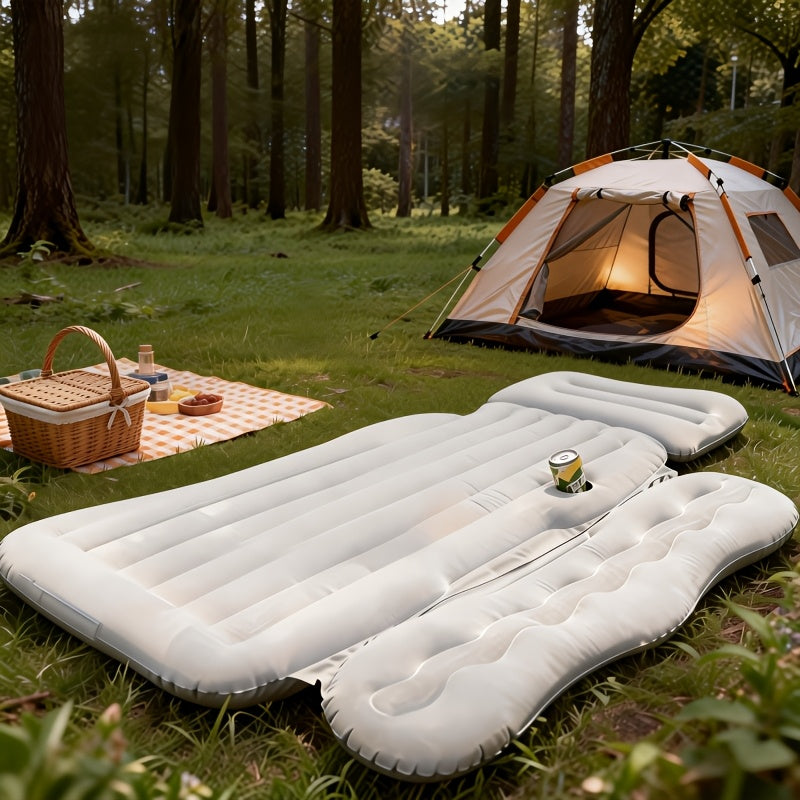 Matelas gonflable de voiture pour SUV et berline, matelas pneumatique floqué doux pour siège arrière, tapis de couchage pliable et portable pour camping, voyages et pique-niques – Pompe à air et sac de rangement inclus, noir, gris, beige, rose
