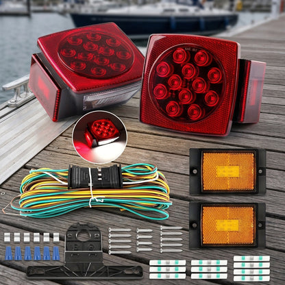 12V LED Trailer Light Kit with Wiring Harness – Submersible Waterproof Utility Trailer Lights for Boat RV Truck, Complete Kit for Trailers Under 80 Inch, Corrosion Resistant