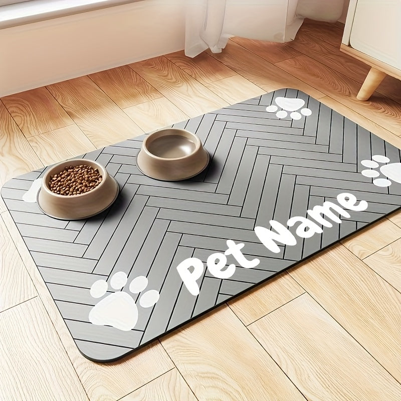 Tapis de nourrissage antidérapant pour animaux motif pattes – Sous-main imperméable à séchage rapide pour gamelles de chien et chat, avec motifs en forme d'os, résistant aux taches, facile à nettoyer, marron et blanc