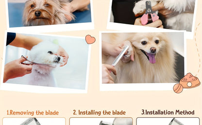 Tondeuse pour animaux sans fil rechargeable avec affichage LED - Tondeuse professionnelle sans fil pour poils de chien, têtes interchangeables, 4 guides de coupe, faible niveau sonore, charge USB 36V, pour chiens, chats et petits animaux