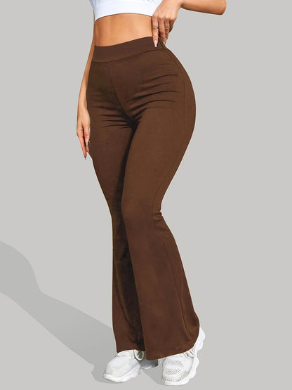 Pantalon évasé taille haute pour femme, pantalon large galbant, extensible dans les 4 sens, couleur unie, style décontracté pour le quotidien, pantalon sculptant tendance, XS S M L XL