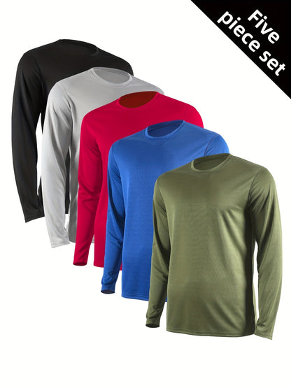Lot de 5 t-shirts de sport à manches longues pour homme, séchage rapide, évacuation de l'humidité, respirants, anti-odeurs, extensibles, pour running et entraînement, S-XXL