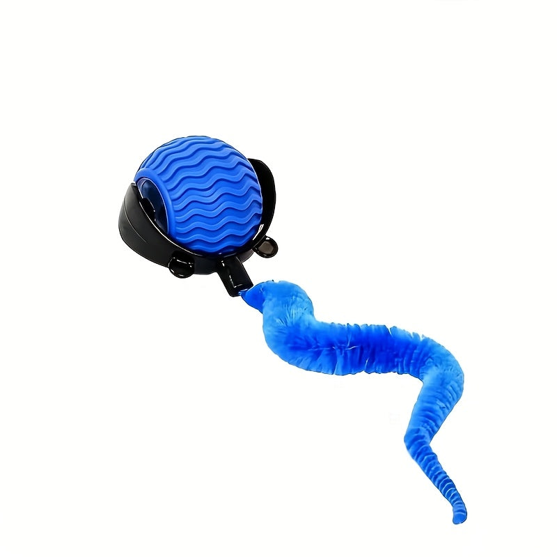 Jouet pour chat à balle roulante automatique, interactif à 360 degrés avec queue, double réglage de vitesse, anti-ennui pour chats d'intérieur, bleu orange