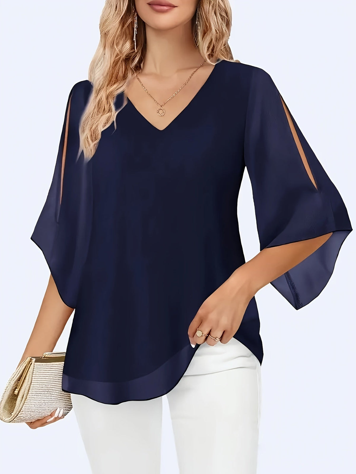 Chemisier léger en mousseline pour femme, chemise décontractée à manches longues boutonnée | Haut ample pour le bureau, marine, kaki, noir, S-XXL