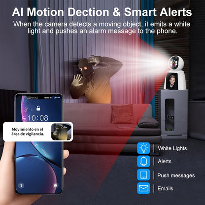 Caméra intérieure WiFi PTZ avec écran intégré de 3 pouces, appel vidéo HD 3MP, audio bidirectionnel, vision nocturne couleur, détection par IA, moniteur pour animaux, bébé et personnes âgées, caméra de sécurité domestique avec contrôle par application