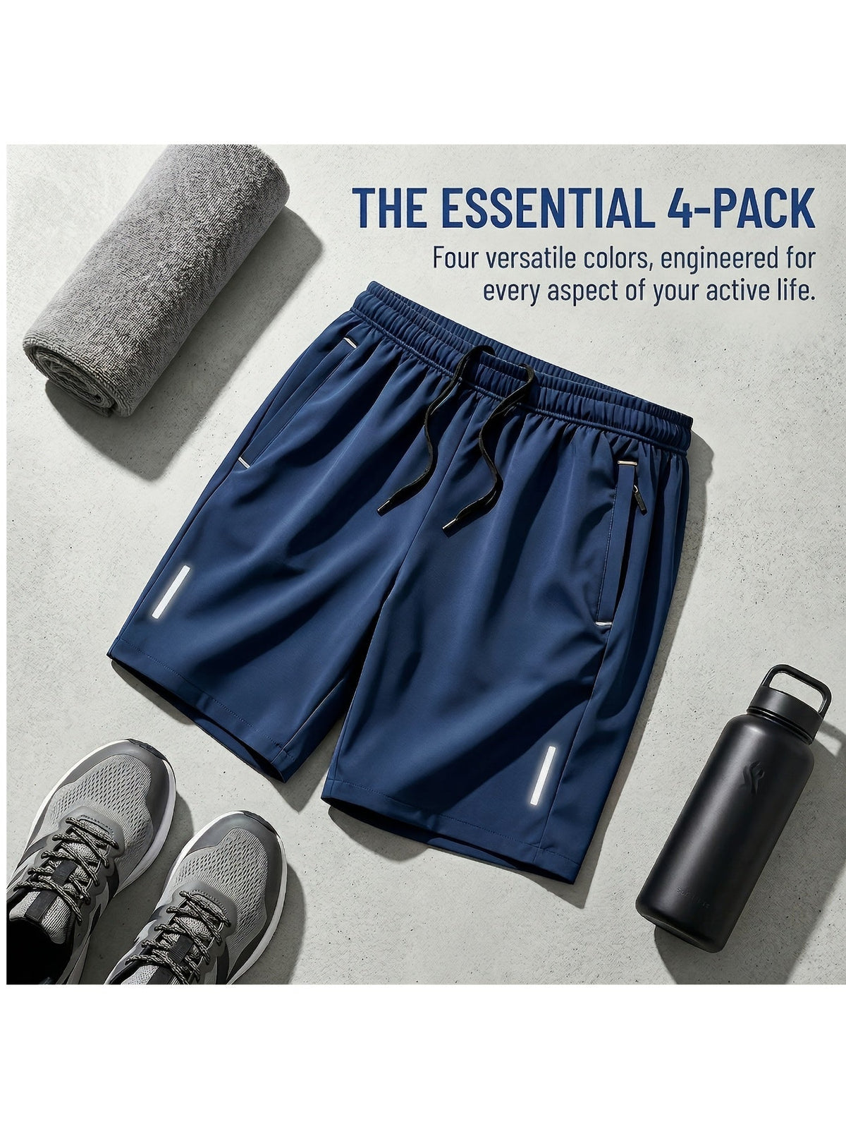 Lot de 4 shorts de sport pour homme, séchage rapide, légers et respirants, pour salle de sport, course à pied, entraînement, poches zippées, taille à cordon, coupe décontractée, fitness, cyclisme, basketball, XS-XXXL