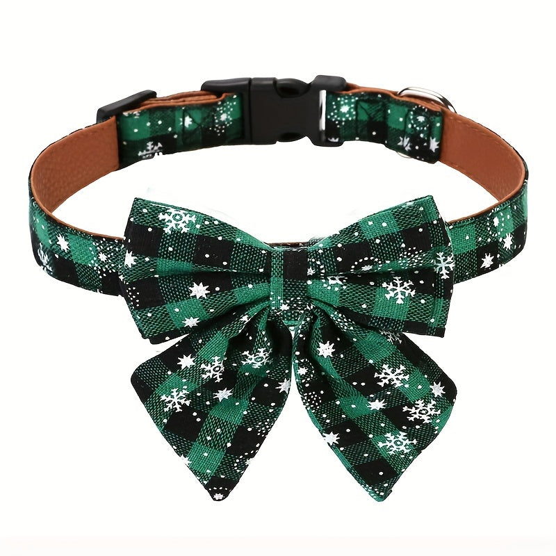 Collier de Noël pour chien avec nœud papillon amovible – Collier festif pour petit, moyen et grand chien, motif écossais classique rouge et vert, cadeau de fêtes pour animal de compagnie