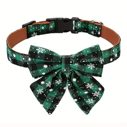 Collier de Noël pour chien avec nœud papillon amovible – Collier festif pour petit, moyen et grand chien, motif écossais classique rouge et vert, cadeau de fêtes pour animal de compagnie