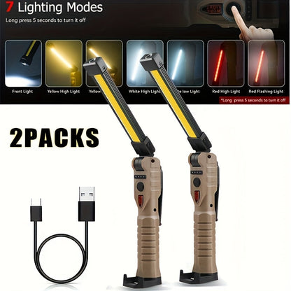 Lampes de travail rechargeables à LED COB – Lampe de travail portative à suspendre avec batterie intégrée pour le camping, le jardin, les fêtes et l'entretien de véhicules, options en packs de 2/4/6/8/10, noir et kaki