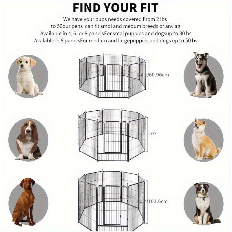 Parc pour chiens robuste en métal – Enclos pliable et portable pour chiens de petite, moyenne et grande taille, 8 ou 16 panneaux, aucun assemblage requis, idéal pour l'intérieur, l'extérieur, le jardin, le camping ou en véhicule récréatif