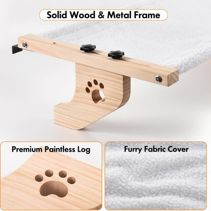 Perchoir et hamac de fenêtre pour chats d'intérieur – Cadre robuste en bois et métal, fixation facile et ajustable pour rebord de fenêtre, chevet, tiroir et placard, supporte les grands chats, lit étagère peu encombrant pour chat