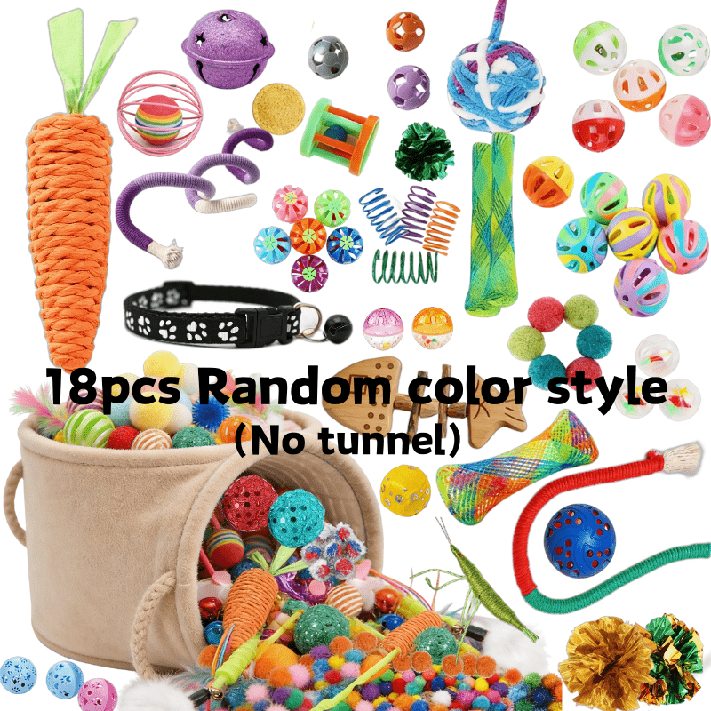 Lot de 18 à 21 jouets pour chat – Assortiment varié de jouets pour chaton, couleurs, styles et matériaux aléatoires, balles à plumes interactives et jouets à agacer pour chats d'intérieur, sans pile, coffret cadeau amusant pour les amoureux des chats