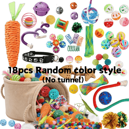 Lot de 18 à 21 jouets pour chat – Assortiment varié de jouets pour chaton, couleurs, styles et matériaux aléatoires, balles à plumes interactives et jouets à agacer pour chats d'intérieur, sans pile, coffret cadeau amusant pour les amoureux des chats
