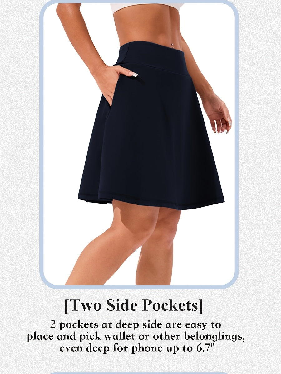 Jupe-short pour femme, longueur genou, 50 cm, avec 5 poches – Jupe de sport taille haute avec short intégré pour le tennis, le golf et le pickleball, jupe-short longue de sport, tailles S-XXL, coloris variés
