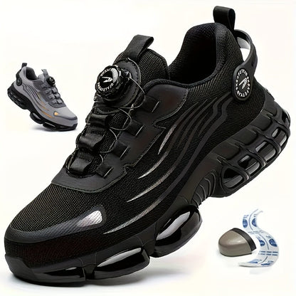 Chaussures de travail respirantes pour hommes – Chaussures de sécurité durables avec bandes réfléchissantes, semelle légère et amortissante pour l'industrie, la construction et un usage quotidien, disponibles en noir et gris, tailles US 6 à 11