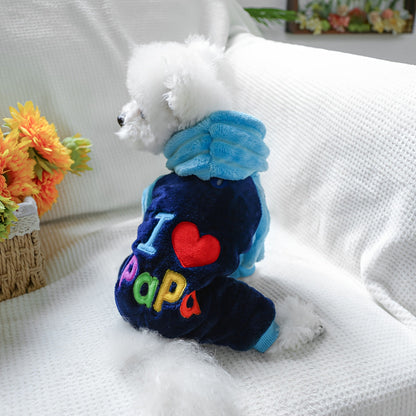 Sweat à capuche « I Love Mommy » pour chien, costume d'hiver chaud pour petits chiens et chats, adorable sweat-shirt à quatre pattes pour l'automne et l'hiver, vêtement transformable pour chien, du XXS au L
